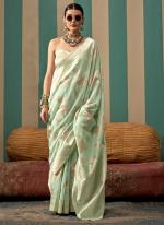 Linen Light Teal Green Festival Wear Weaving Saree